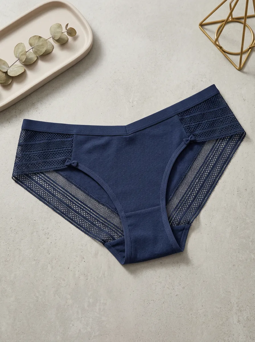 Women's Classic Ribbed Lace Trimmed Panties