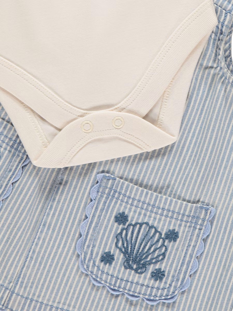 Sea Shell Embroidered Striped Denim Pinafore Outfit detail 1