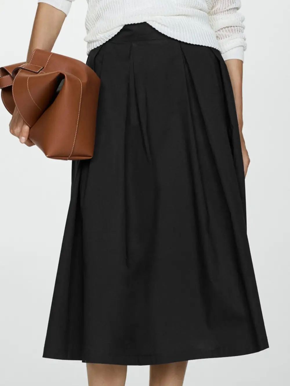 Zipper Flared Midi Skirt