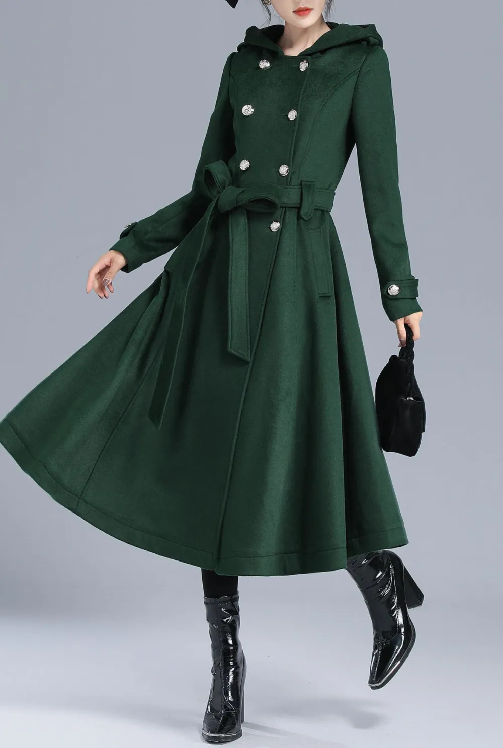 Wool Trench Hooded Double Breasted Pocketed Coat