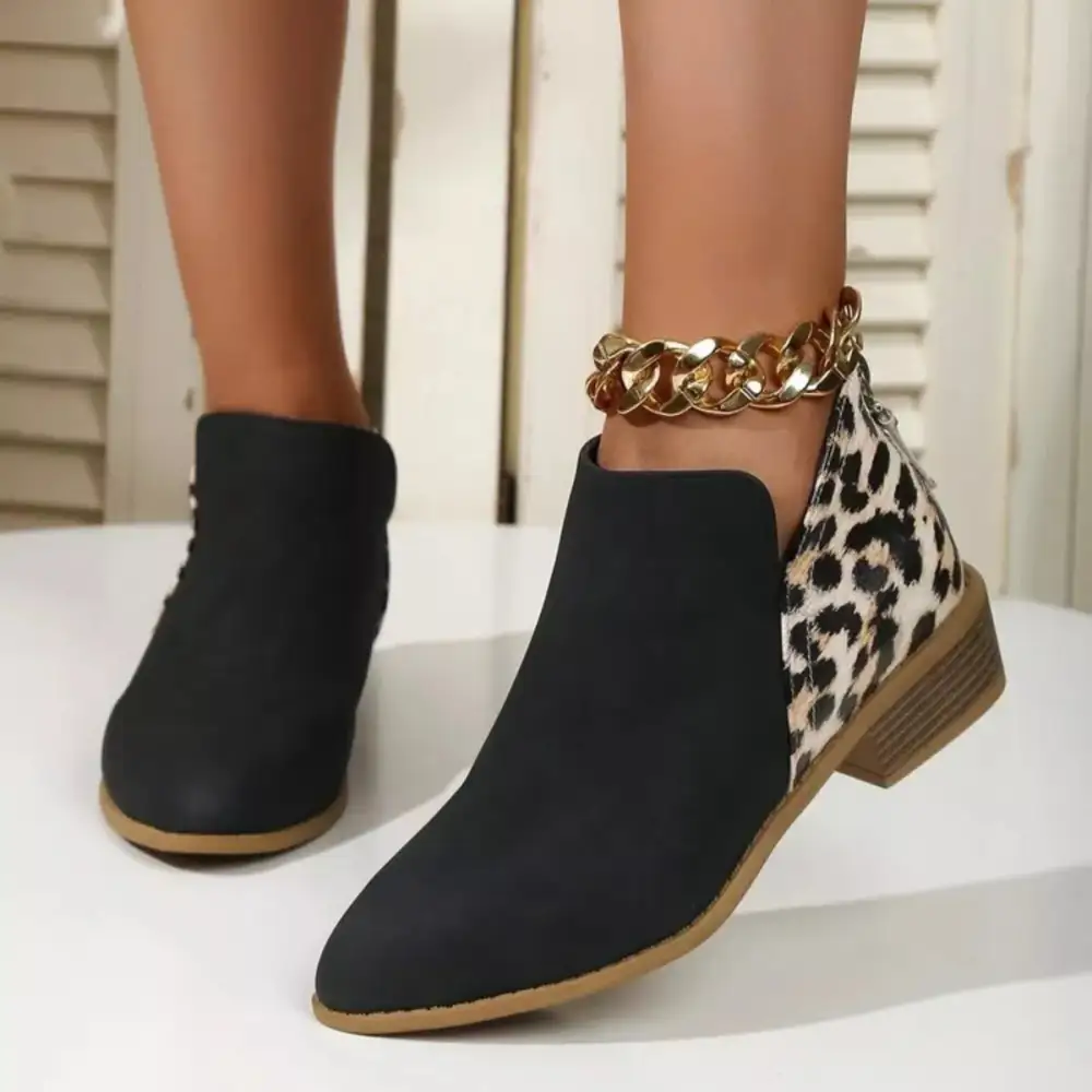 Polished Pointed Toe Block Heel Boots