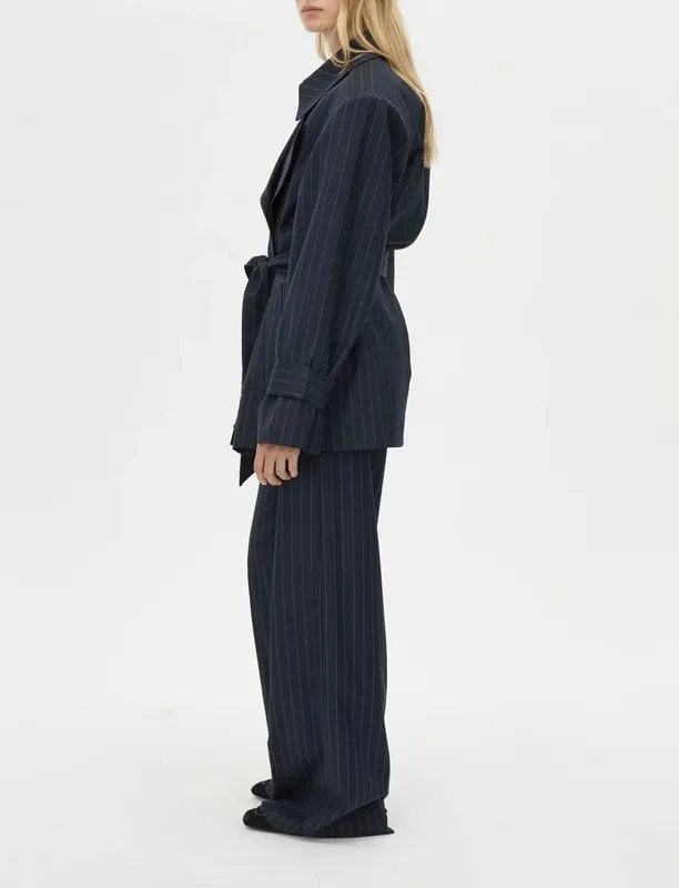 Navy Stripe Short Trench Coat
