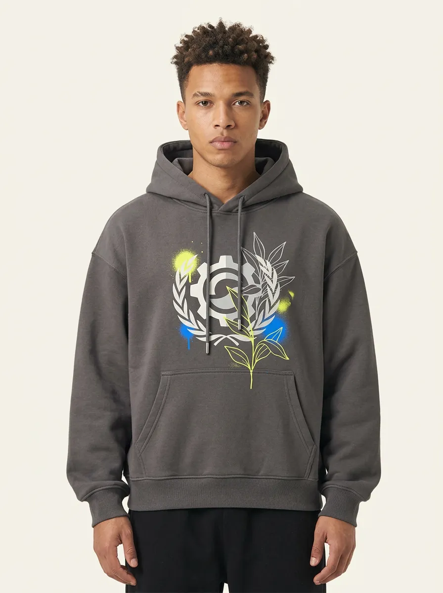 Unisex Industrial Gear Laurel Wreath Graffiti Hoodie