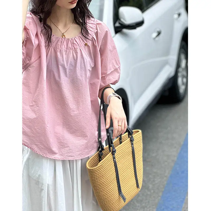 Wide Collar Puff Sleeve Shirt