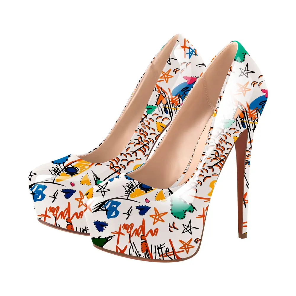 Statement Patent Finish Round Toe Platform Stiletto Pumps