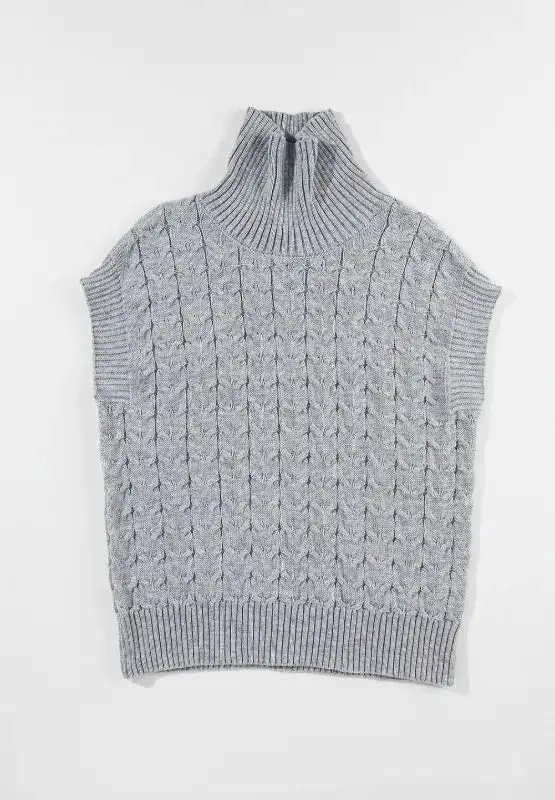 Short Sleeve Turtleneck Cable Knit Sweater