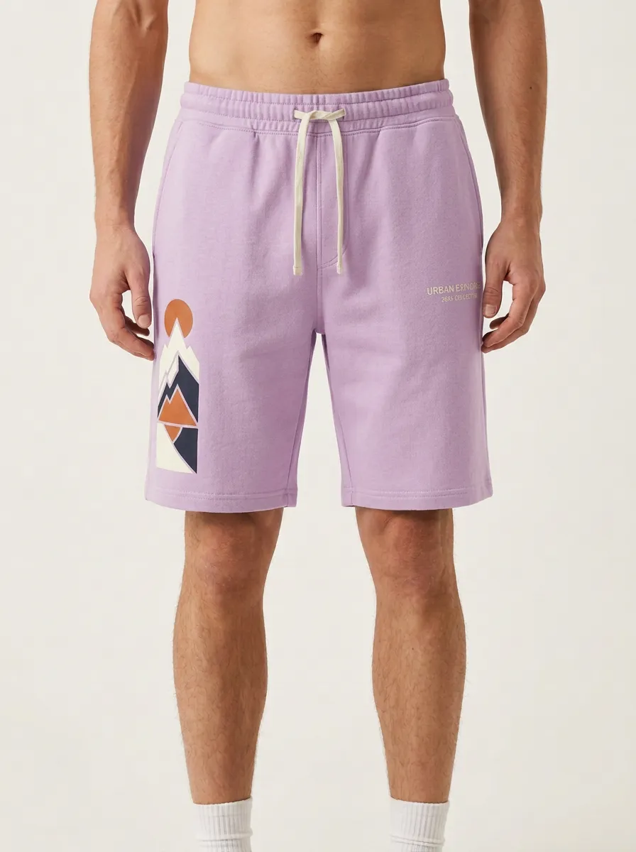 Men's Mountain Sunset Drawstring Elastic-Waist Printed Sweat Shorts
