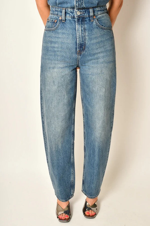 Denim Sleeveless Barrel Leg Jumpsuit