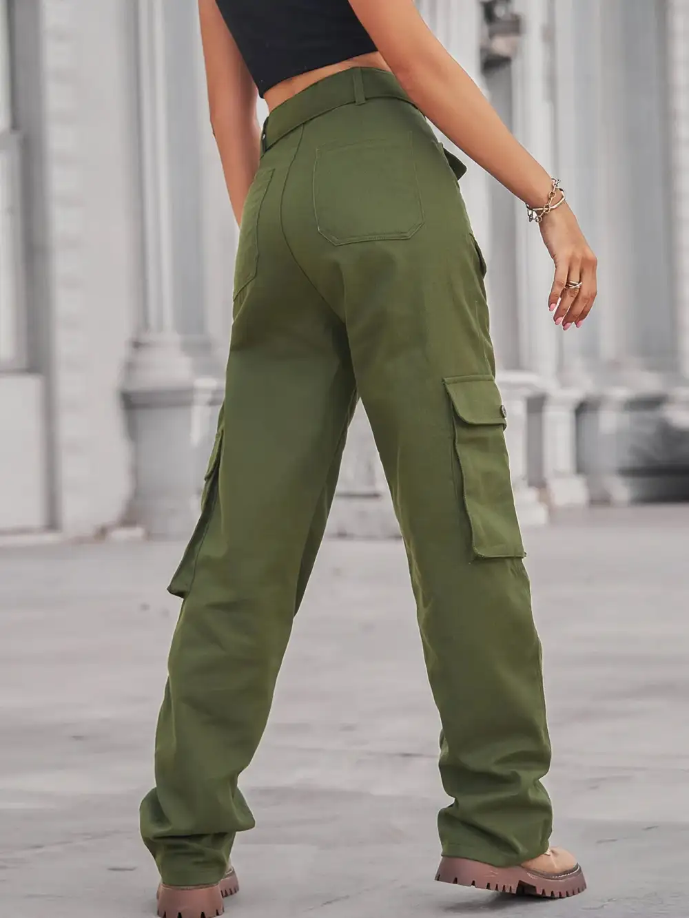 High Waist Cargo Pocketed Denim Jeans