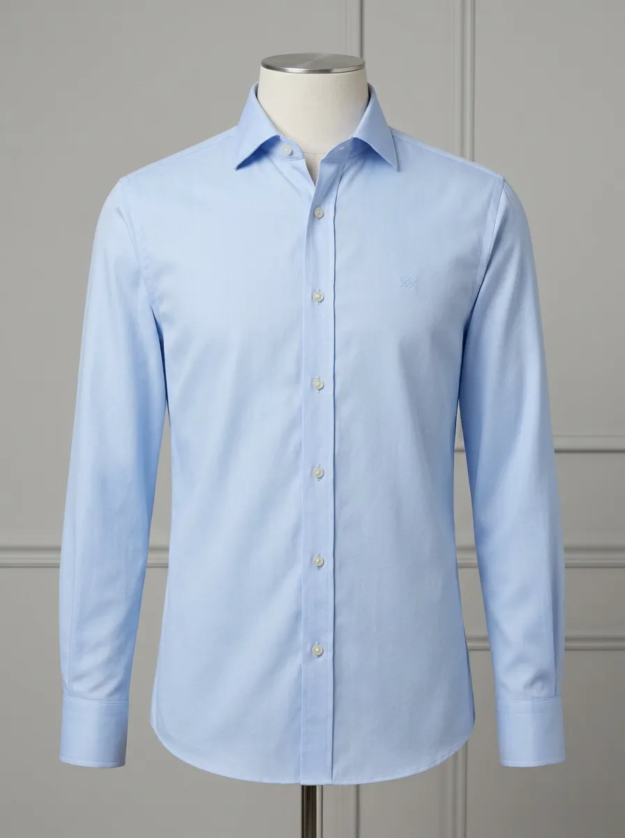 Men's Non-Iron Cotton Light Blue Embroidered Logo Dress Shirt