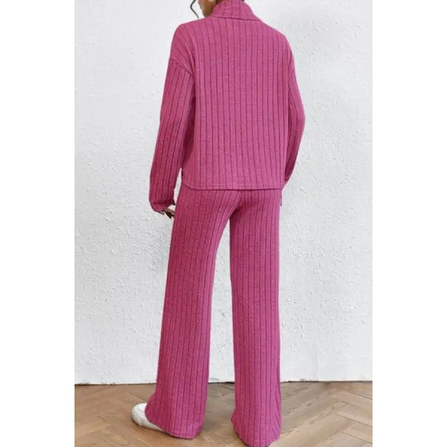 Mock Neck Dropped Shoulder Top and Pants Set