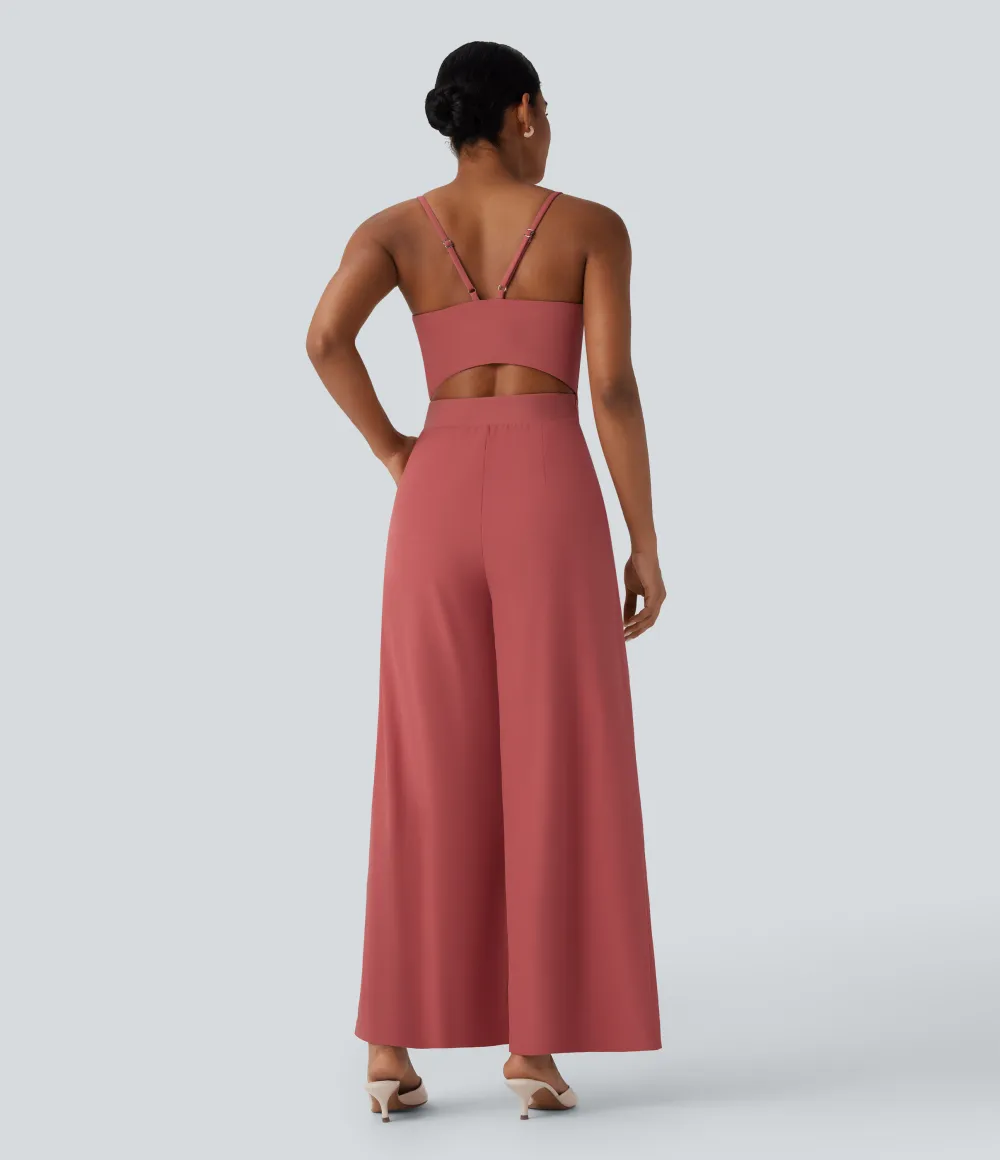 Breezeful Wide Leg Quick Dry Casual Slip Jumpsuit with Pockets-Easy Peezy Edition