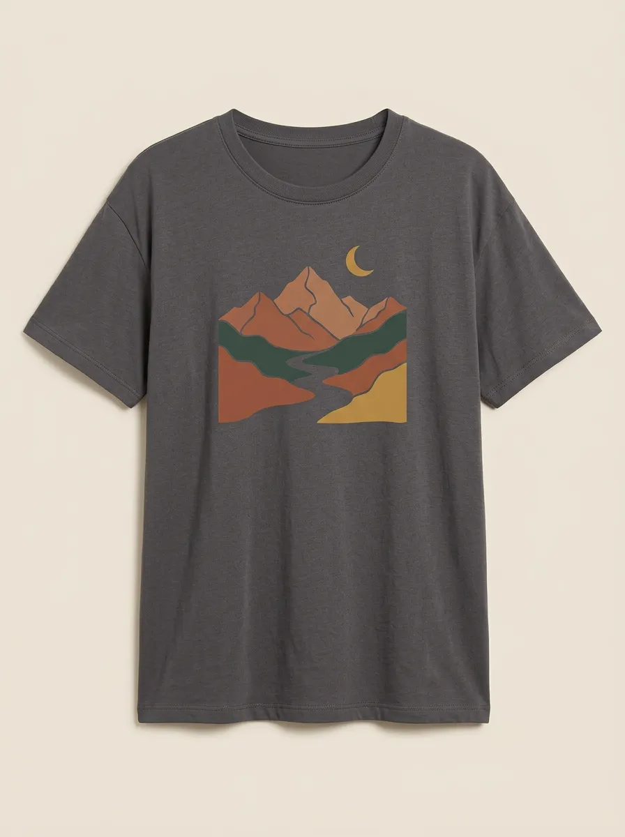Women's Mountain Moon Landscape Graphic Crewneck T-Shirt