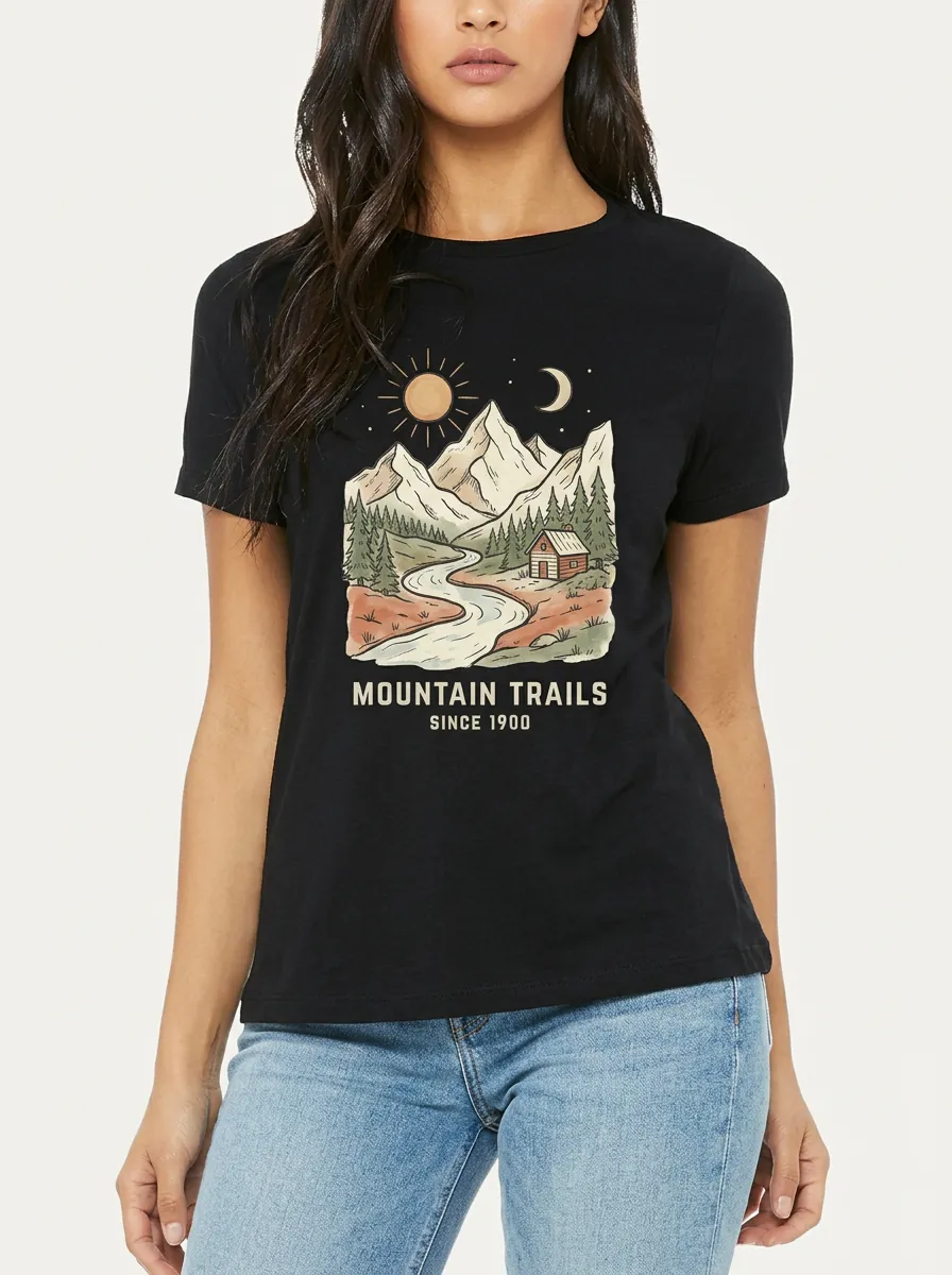 Women's Nature Hiking Lover Mountain Cabin Printed T-Shirt