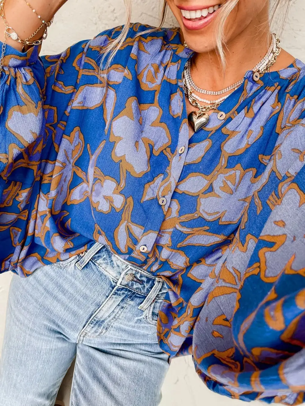 Print Batwing Sleeve Buttoned Loose Fit Shirt
