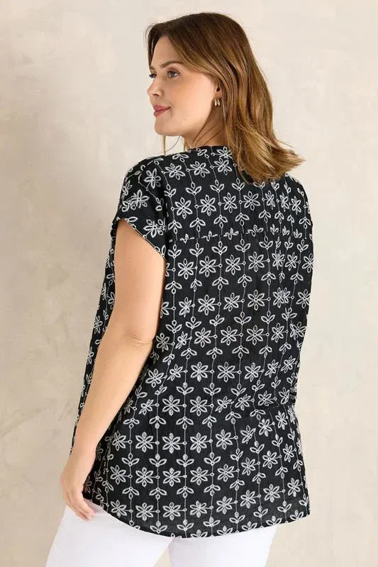Black Broderie Short Sleeve Shirt