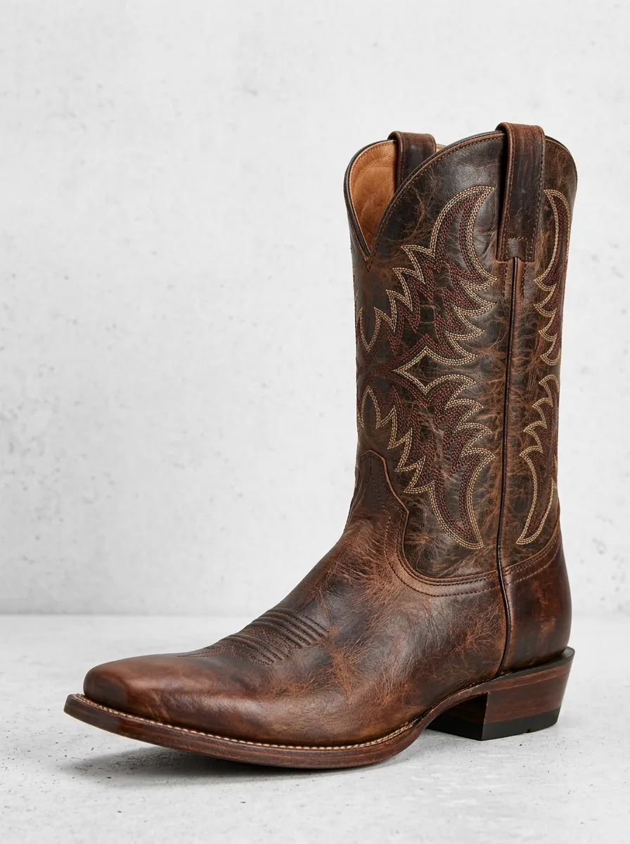 Trail Embroidered Distressed Rustic-Look Western Boots