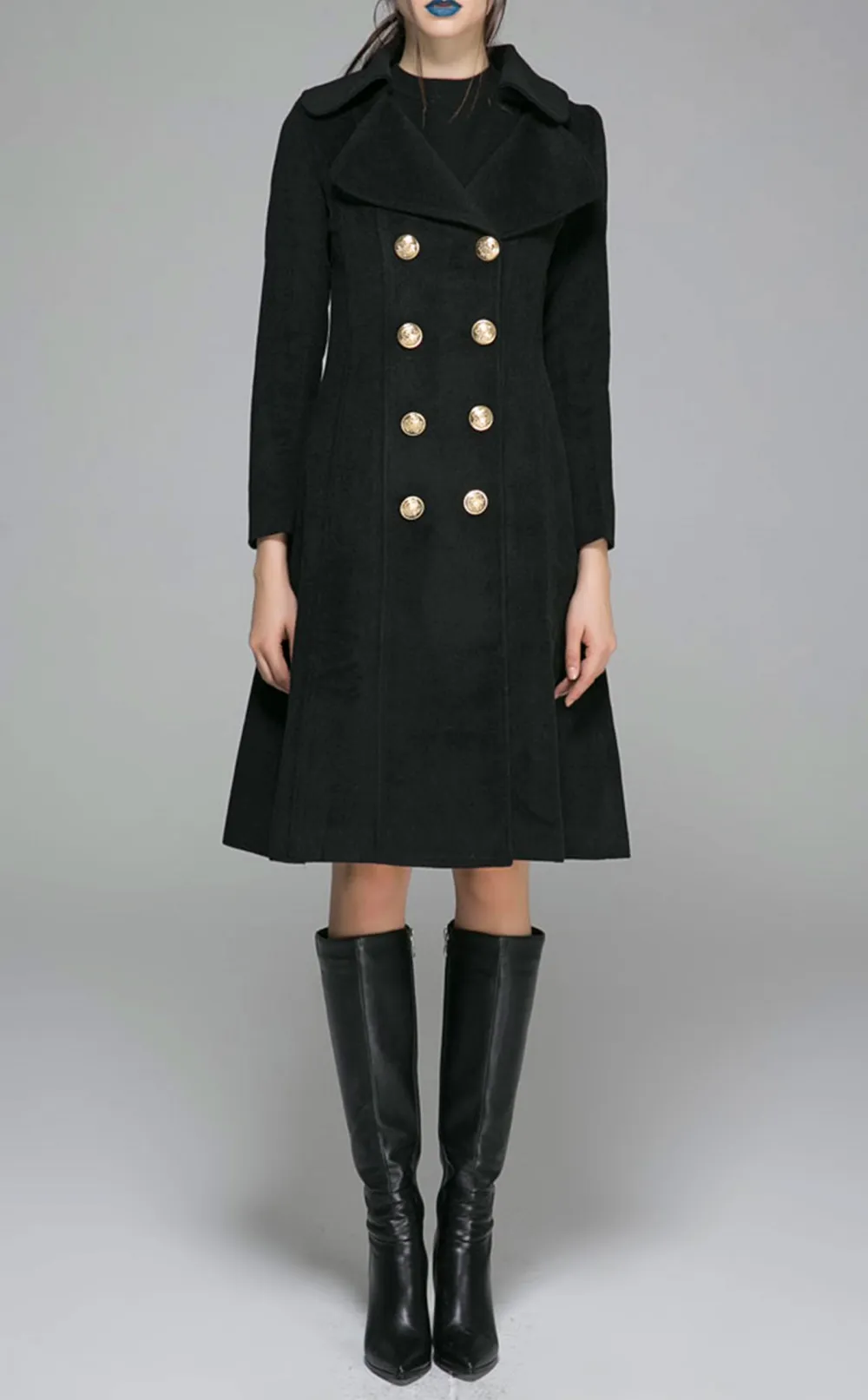 Refined Wool Blend Tailored Double Breasted Pocketed Button Front Coat