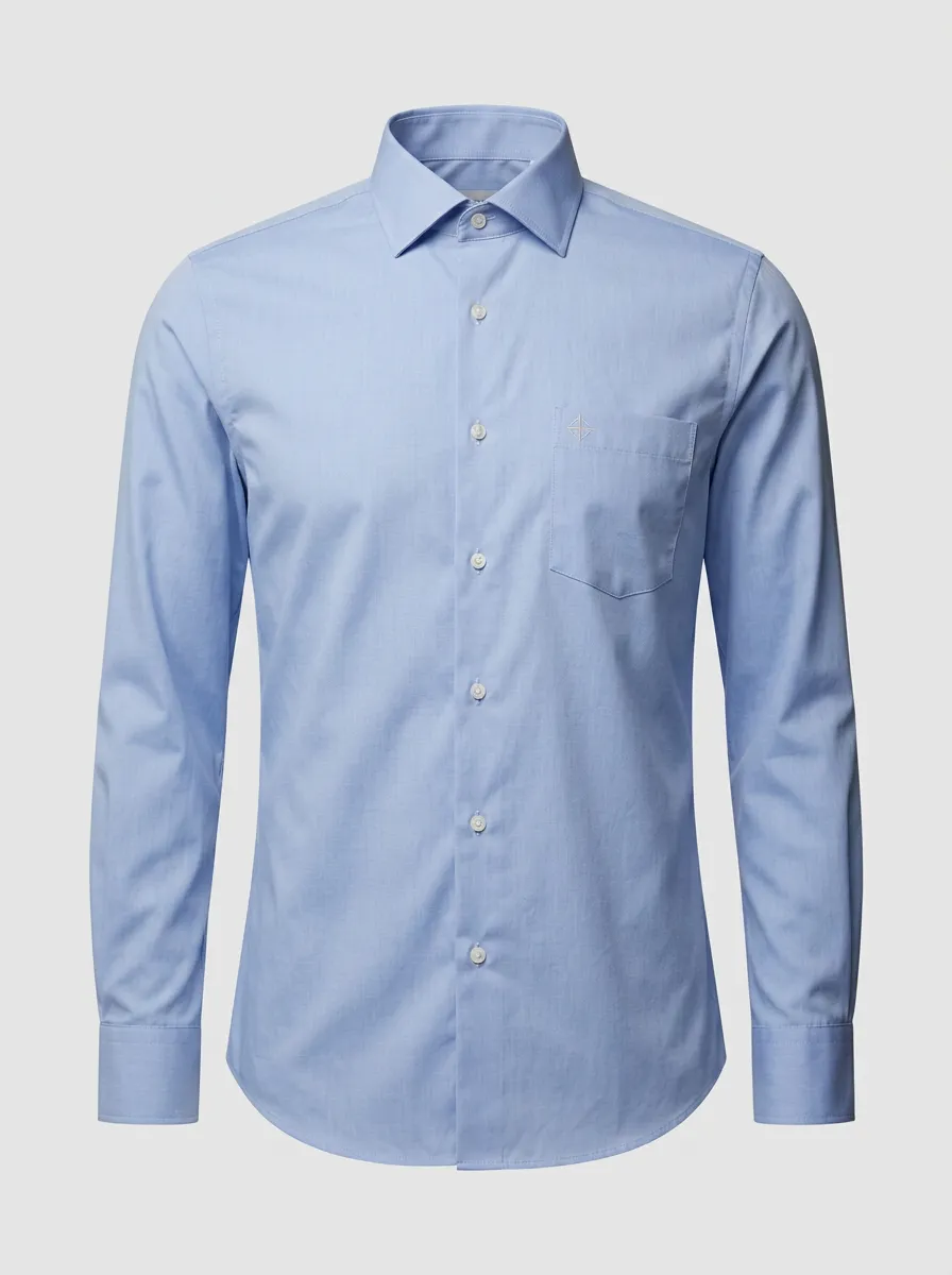 Men's Non-Iron Cotton Blue Embroidered Logo Long Sleeve Shirt