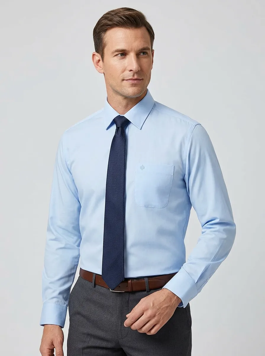 Men's Smart-Casual Non-Iron Cotton Light Blue Pocket Shirt
