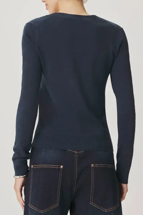 Navy Blue V-Neck Knit Cardigan