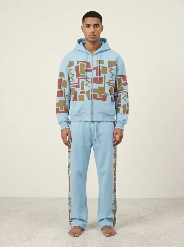 Men's Geometric Pattern Printed Zip-up Hoodie Jogger Set Everyday Design