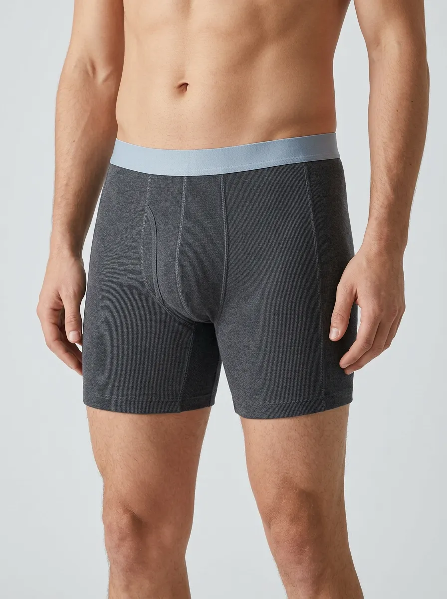 Men's Casual Comfort Grey Ribbed Printed Boxer Briefs