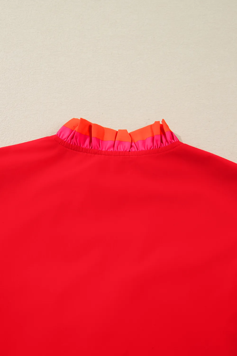 Fiery Red Striped Trim Ruffle Blouse