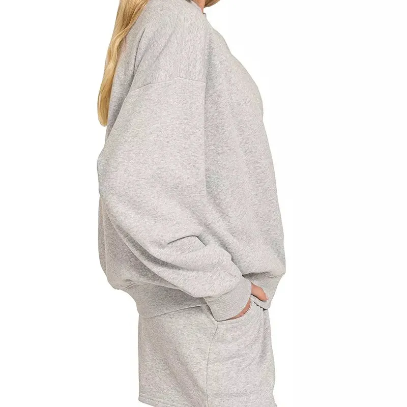 Relaxed Fleece Long Sleeve Sweatshirts & Shorts Set