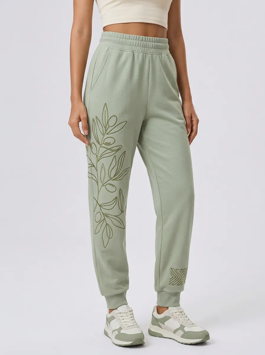 Women's Olive Branch Botanical Line Art Graphic Joggers