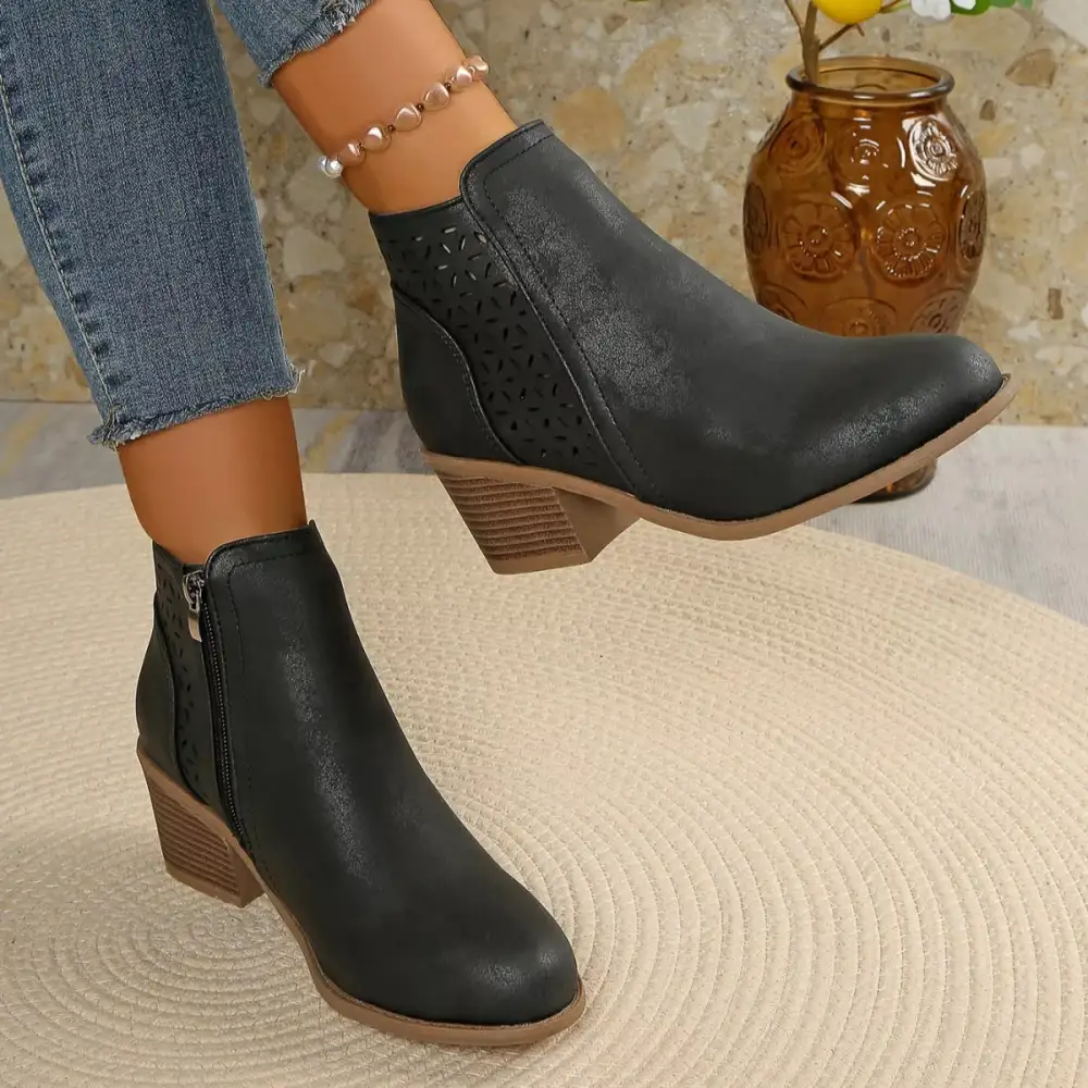 Structured Pointed Toe Block Heel Boots