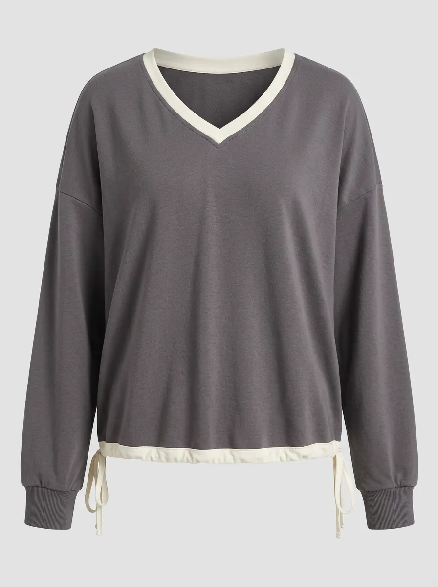 Women's V-Neck Contrast Trim Pullover
