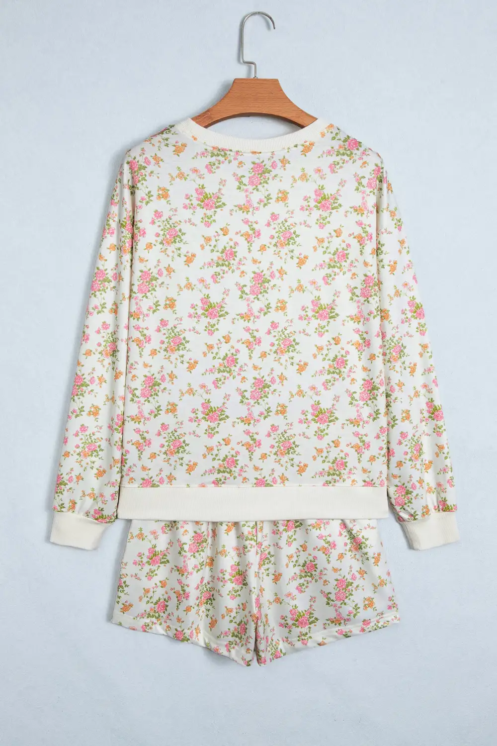 Women's Floral Print Long Sleeve Shift Top Pocketed Shorts Two Piece Set