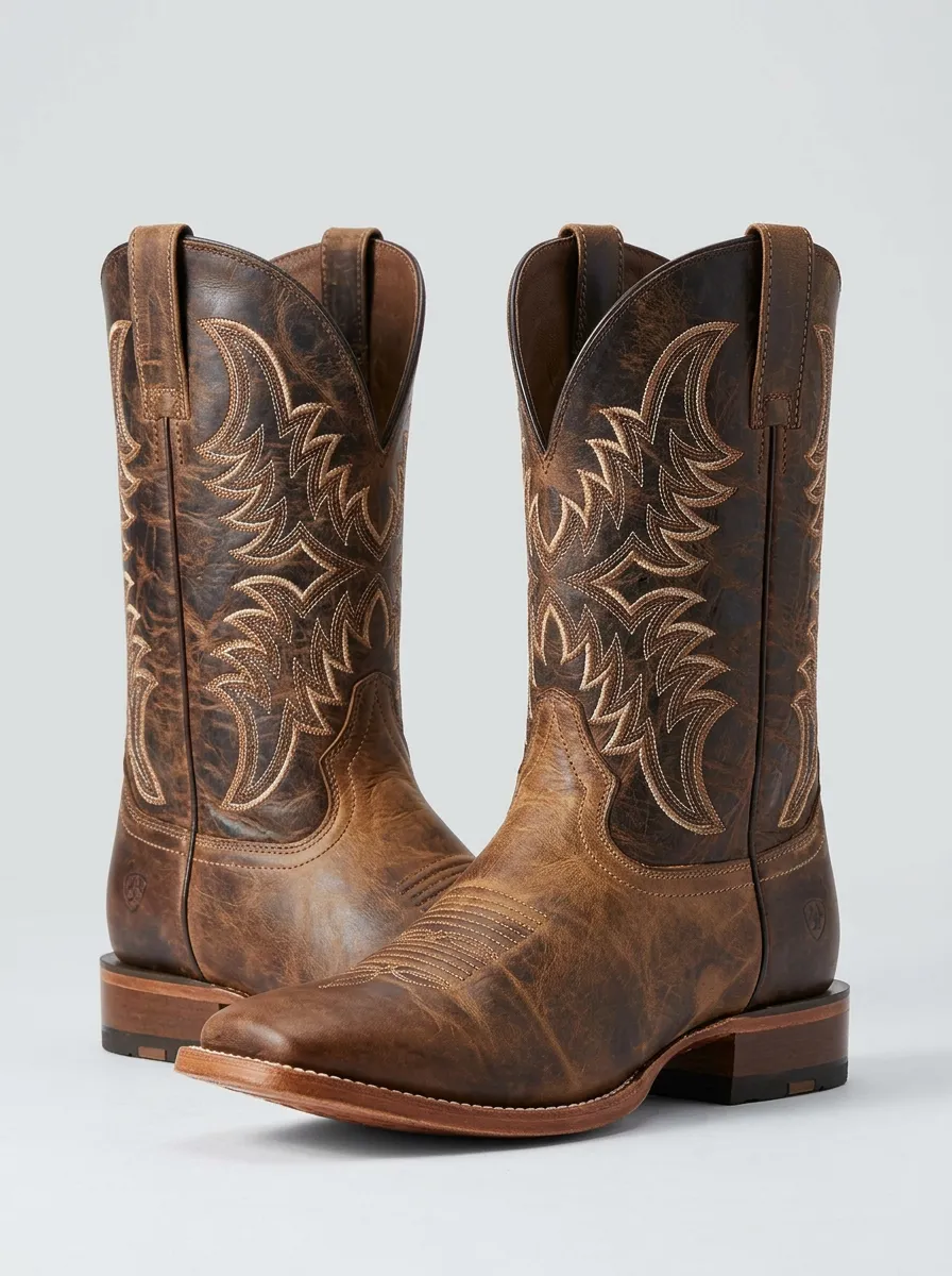 Southwestern Embroidered Distressed Leather-Look Trail Look Men's Western Cowboy Boots