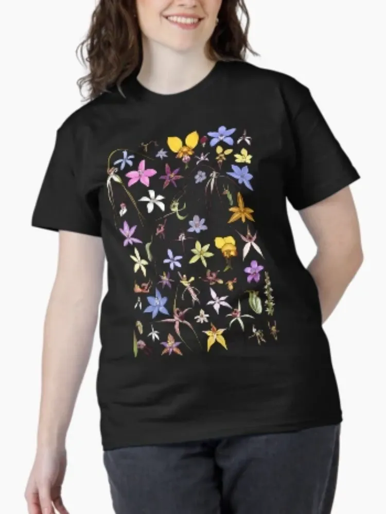 Women's Diverse Floral Pattern Print Short-Sleeve Crew Neck T-Shirt