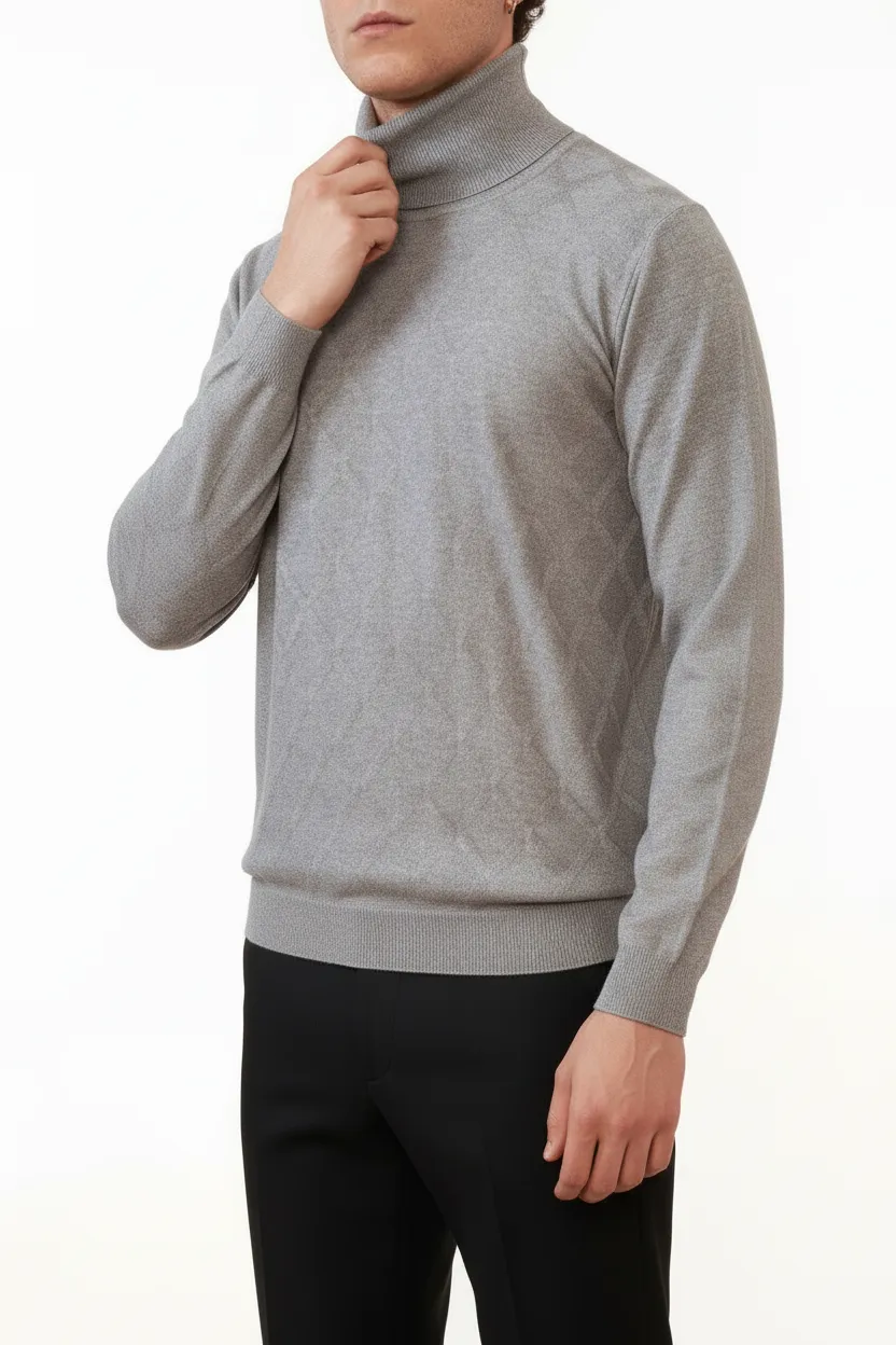 Diamond Pattern Regular Fit Viscose Turtleneck Sweater