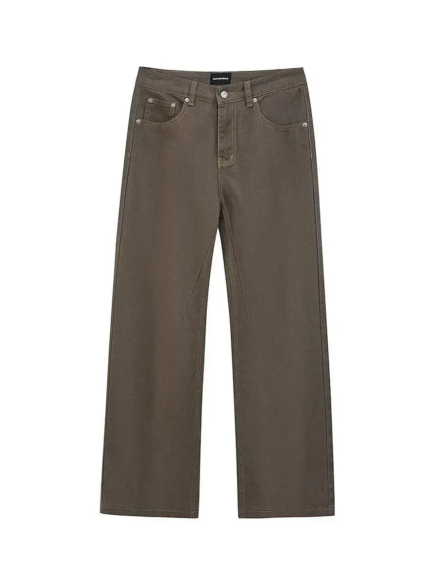 Solid Relaxed Straight Leg Jeans