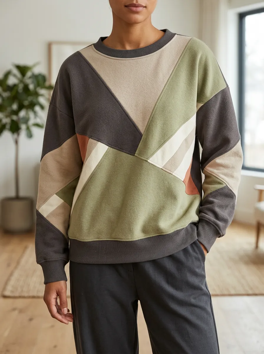 Women's Multicolor Geometric Patchwork Sweatshirt
