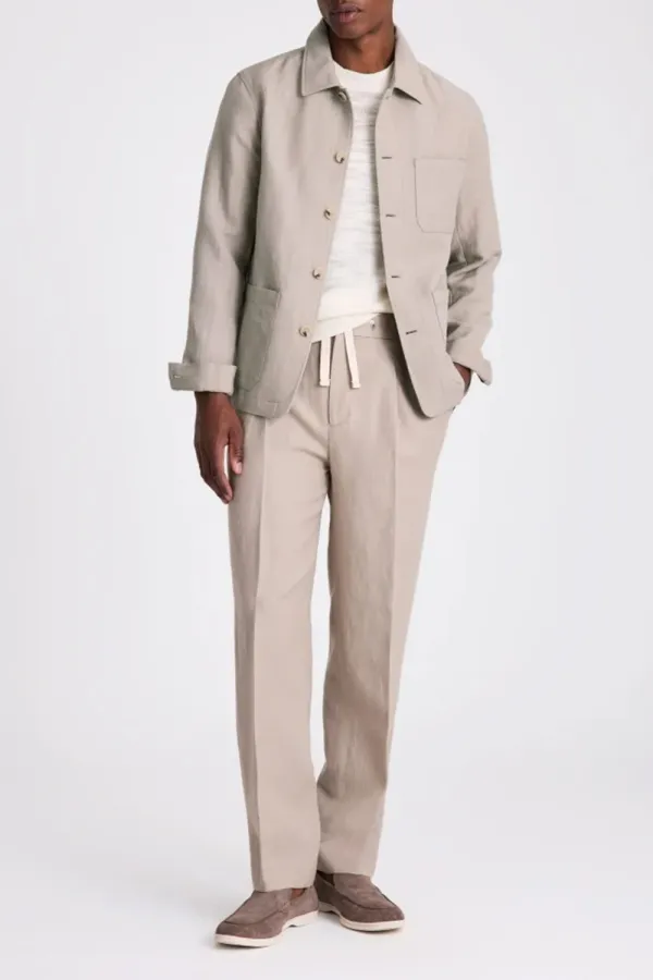 Multi-Functional Linen-Wool Blend Men's Jacket In Taupe
