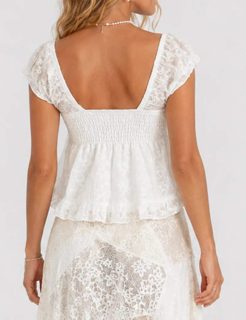 Lace Front Ruffle Hem Top