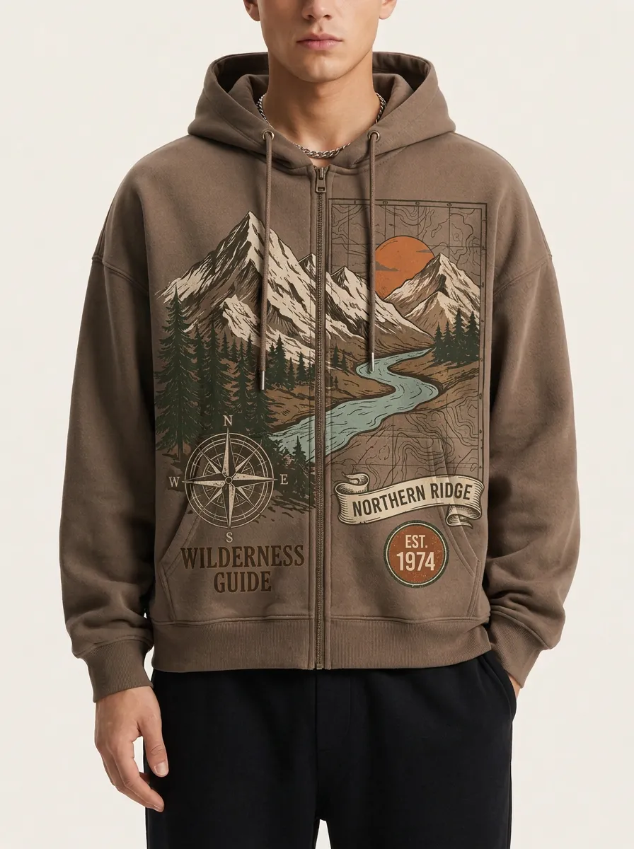 Men's Large Graphic Graphic Print Zip-Up Hoodie