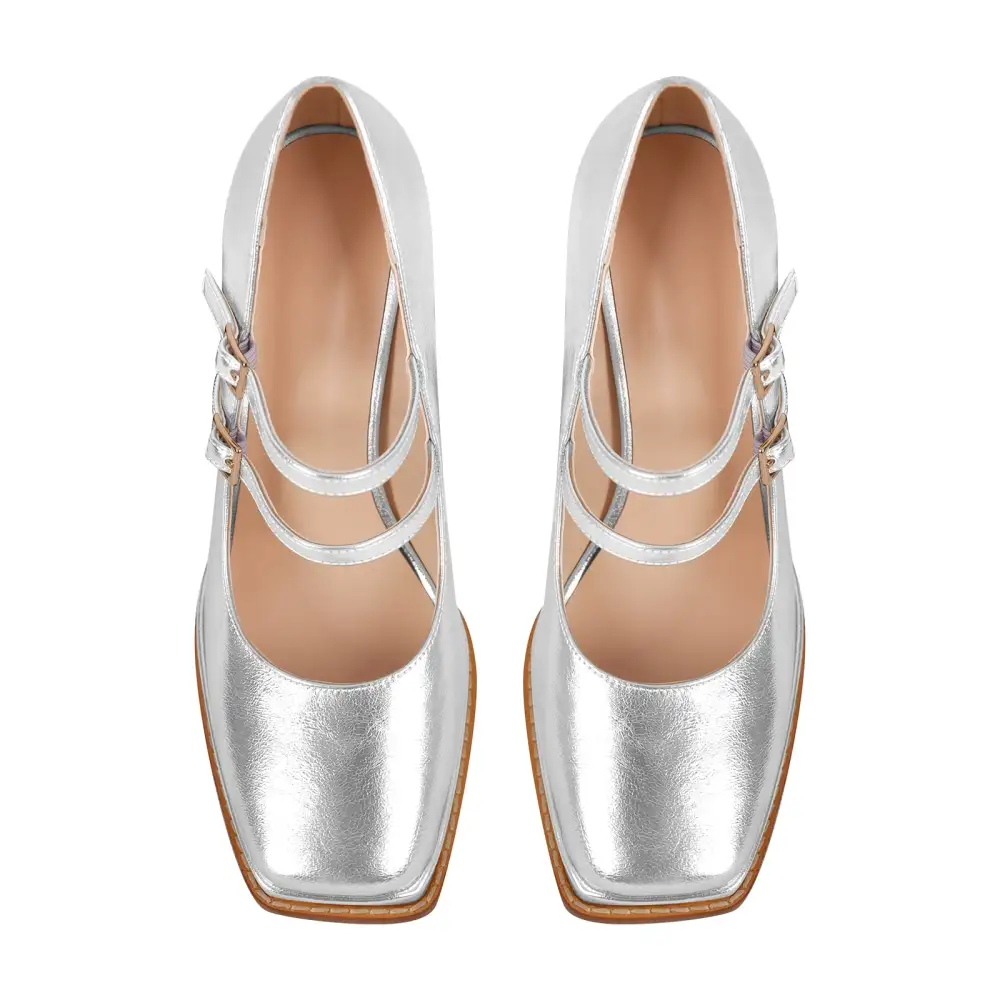 Modern Square Toe Low Platform Chunky Heel Pumps