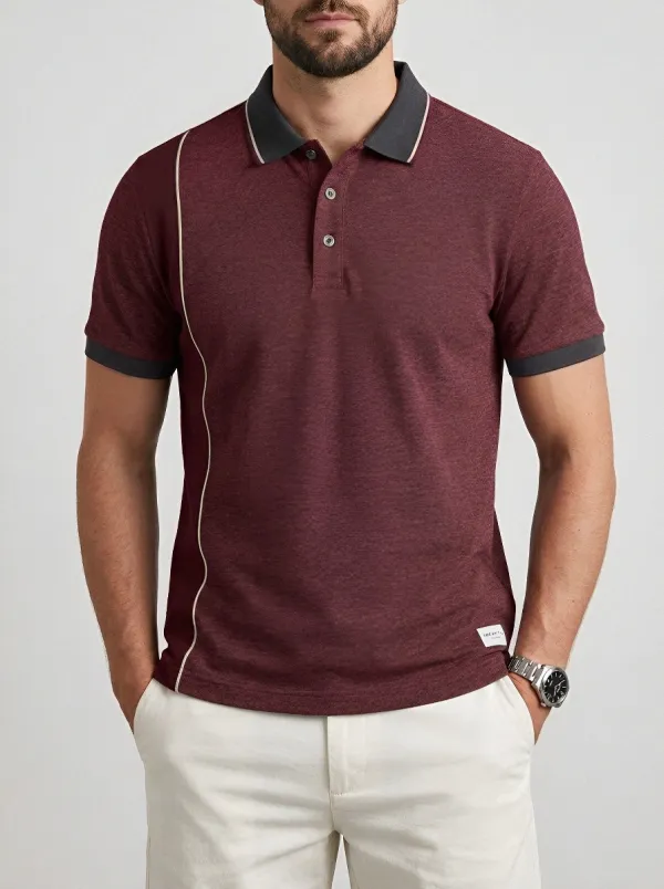 Men's Casual Minimalist Contrast Piping Printed Polo Shirt