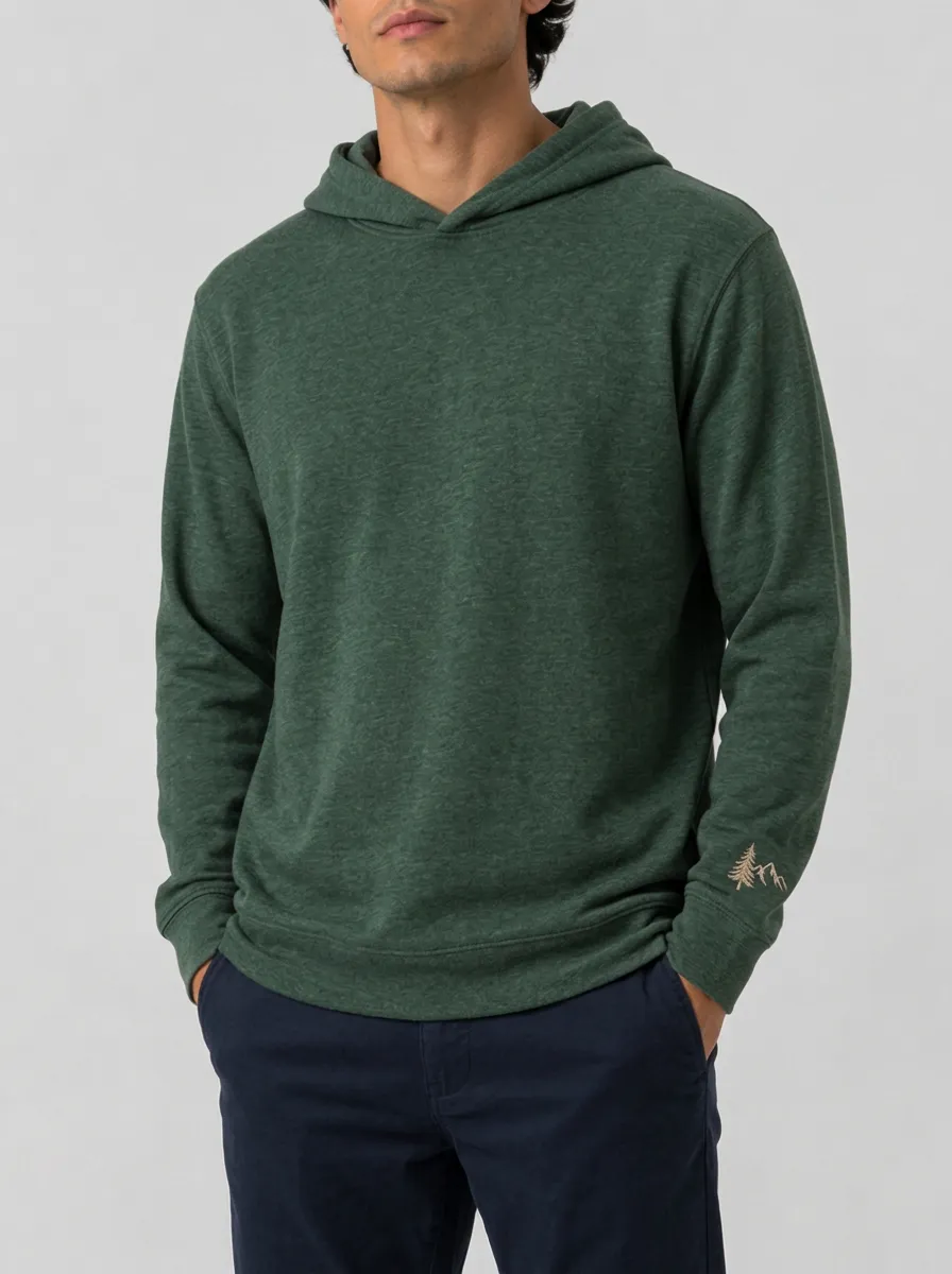 Men's Mountain Pine Tree Graphic Pullover Ribbed-Cuff Hoodie