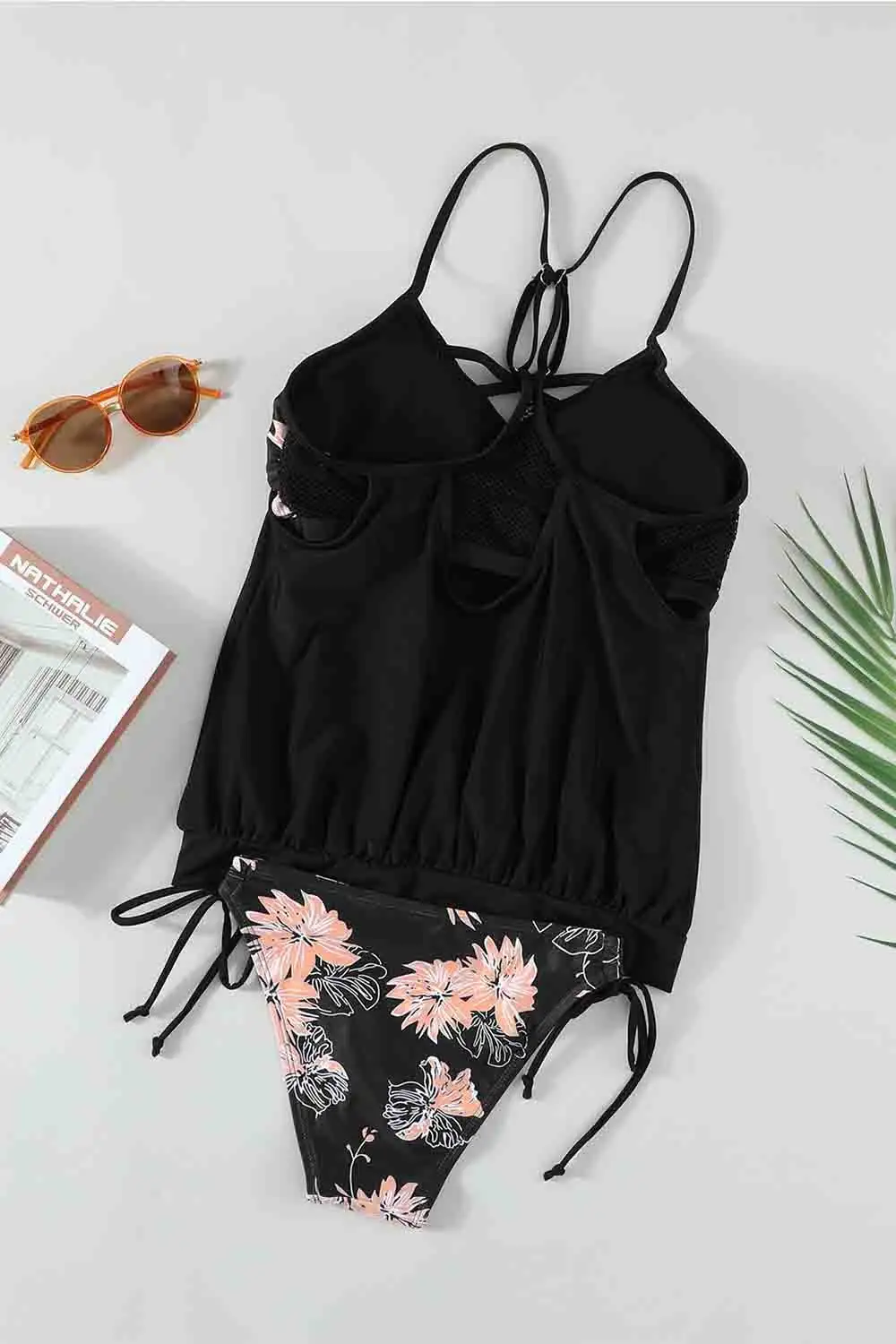 Swimwear Strappy Criss Cross Back Tankini Top with Bikini Bottom Bathing Suits