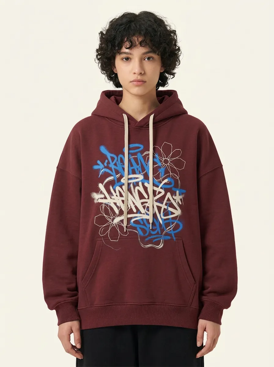 Unisex Streetwear Graffiti Flower Graphic Hoodie