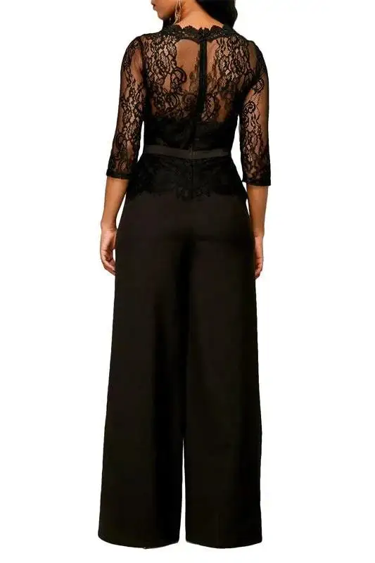Lace Peplum Wide-Leg Jumpsuit