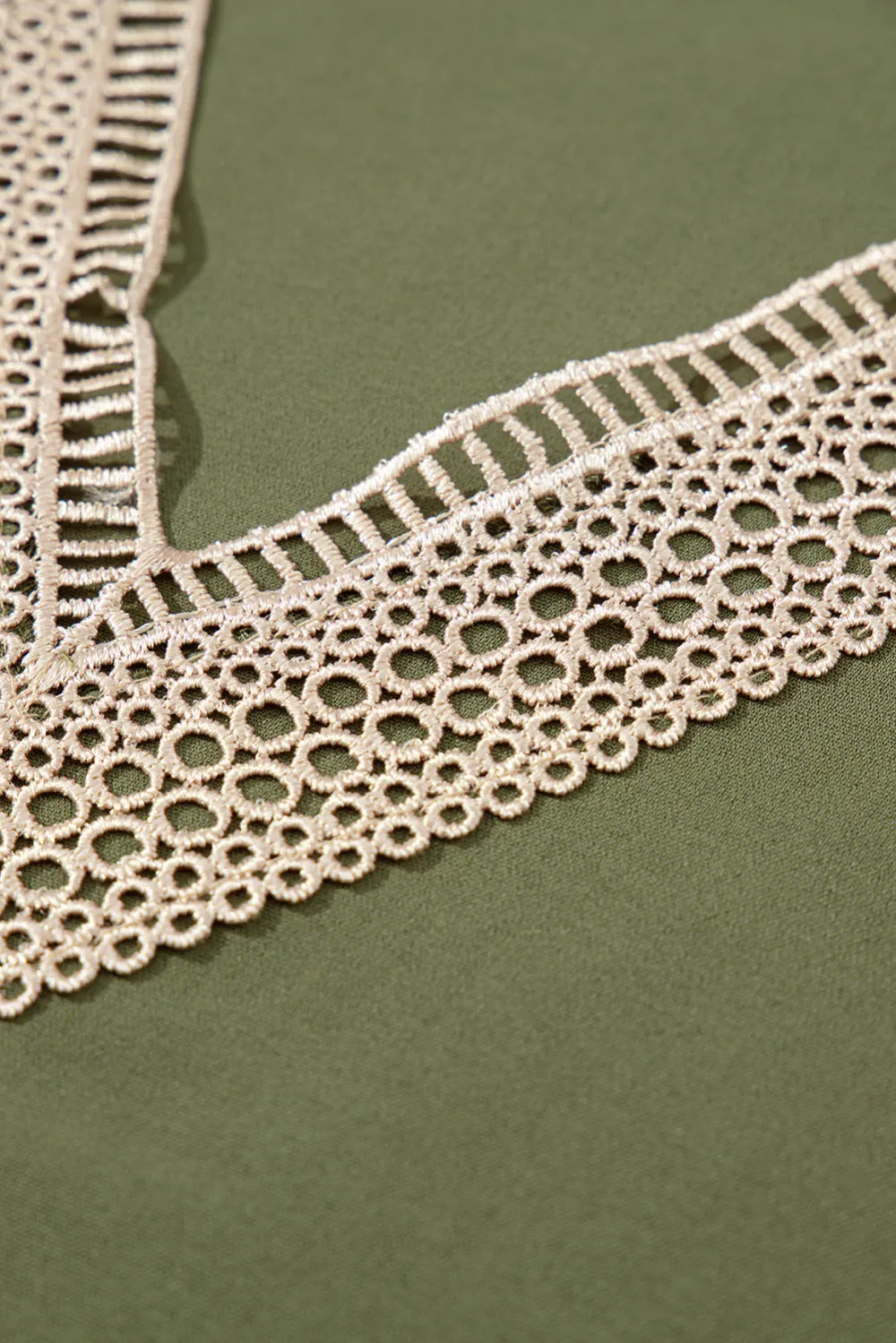 Green Lace Trim V Neck Blouse
