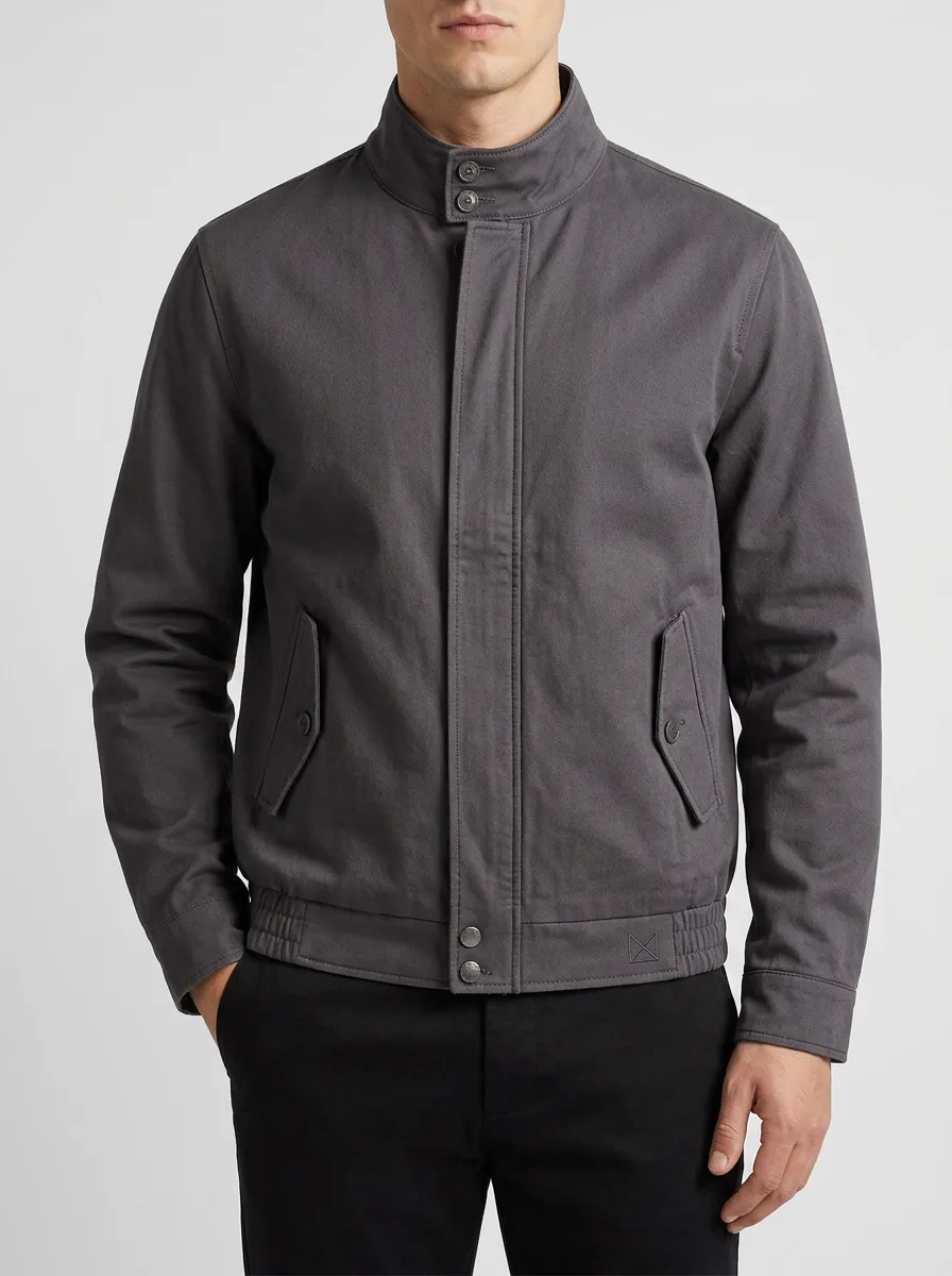 Men's Casual Minimalist Charcoal Stand Collar Cotton Jacket