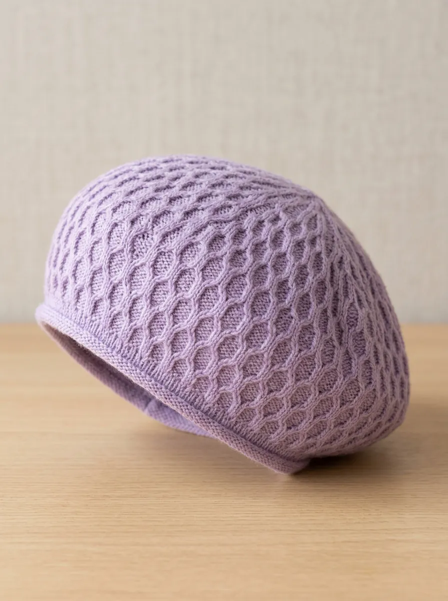Unisex Lavender Geometric Cable Knit Beret